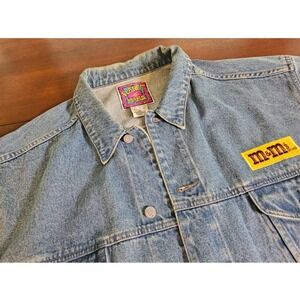Planet Mars Denim Jacket Size XL Blue M&M's Brand Vintage 1997 Graphic Patch